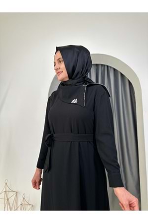 Puane Ema Yaka Taşlı Abiye 12532 - Siyah - S