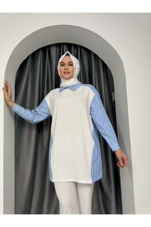 Puane Önü Merserize Tunik 10507 - Açık Mavi - L-XL - AZRA04905-Açık Mavi-L-XL