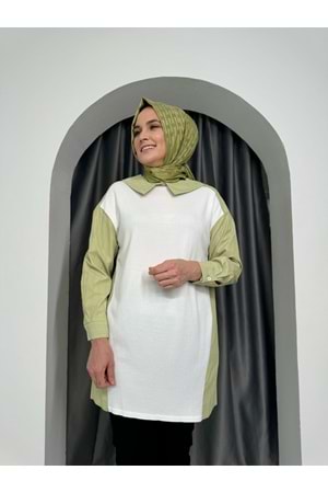Puane Önü Merserize Tunik 10507 - Çağla Yeşili - S-M - AZRA04905-Çağla Yeşili-S-M