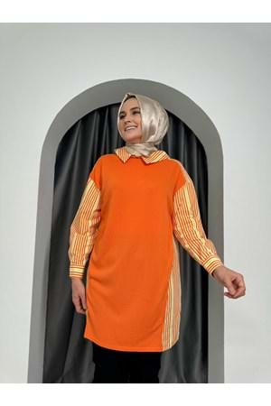 Puane Önü Merserize Tunik 10507 - Turuncu - L-XL - AZRA04905-Turuncu-L-XL