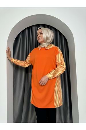 Puane Önü Merserize Tunik 10507 - Turuncu - S-M - AZRA04905-Turuncu-S-M