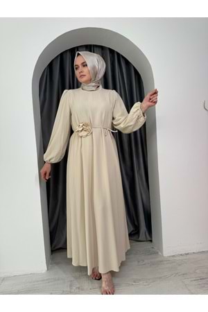 Puane Sim Çizgili Güllü Abiye 12541 - Bej - 38