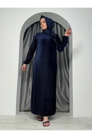 Piliseli Kadife Elbise 2275 - Lacivert - 38 - AZRA04978-Lacivert-38