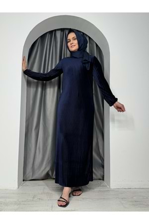 Piliseli Kadife Elbise 2275 - Lacivert - 38 - AZRA04978-Lacivert-38