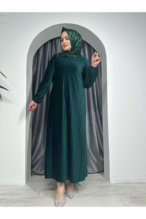 Piliseli Kadife Elbise 2275 - Zümrüt Yeşili - 38 - AZRA04978-Zümrüt Yeşili-38