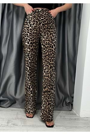 Leopar Desenli Pantolon İkoll 33851 - Kahve Rengi - M - AZRA05016-Kahve Rengi-M