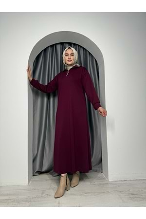 Oysho Yüksek Yaka Fermuarlı Elbise 2333 - Bordo - L-XL - AZRA05030-Bordo-L-XL