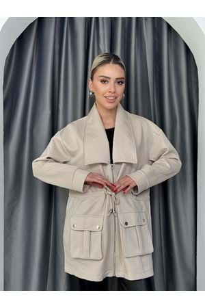 Cepli Oversize Kap 4301 - Bej - TEK BEDEN - AZRA05054-Bej-TEK BEDEN