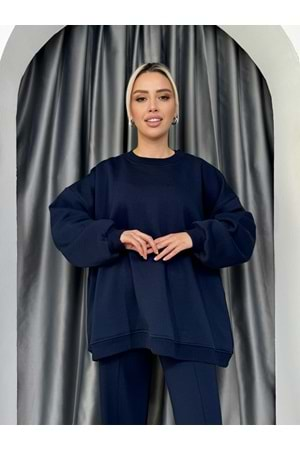 3 İplik Oversize Sweat 25291 - Lacivert - TEK BEDEN - AZRA05087-Lacivert-TEK BEDEN