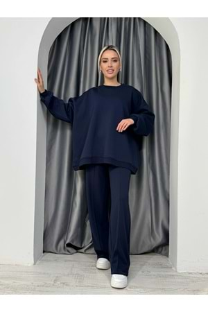 3 İplik Oversize Sweat 25291 - Lacivert - TEK BEDEN - AZRA05087-Lacivert-TEK BEDEN