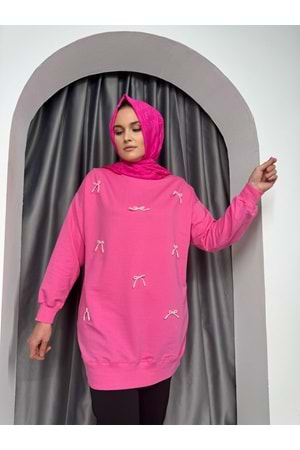 İnci Fiyonklu Tunik 25266 - Pembe - L-XL - AZRA05089-Pembe-L-XL