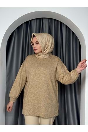 İkoll Oversize Melanj Tunik 31355 - Camel - TEK BEDEN