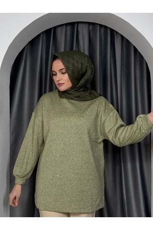 İkoll Oversize Melanj Tunik 31355 - Haki - TEK BEDEN