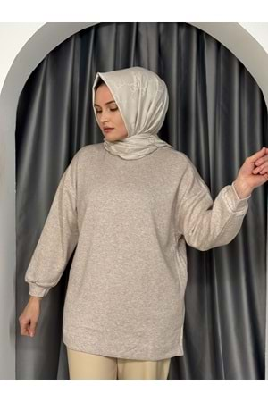 İkoll Oversize Melanj Tunik 31355 - Taş - TEK BEDEN