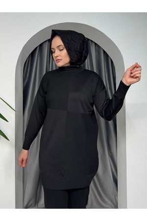 Fitilli Soğuk Merserize Tunik 35084 - azra fashion - Siyah - S-M