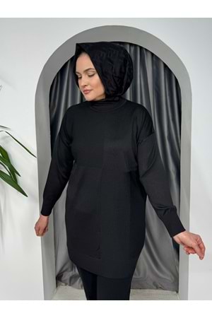 Fitilli Soğuk Merserize Tunik 35084 - azra fashion - Siyah - S-M