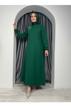 Yanı Yapraklı Elbise 1718 - Yeşil - 38-40 - AZRA05280-44750
