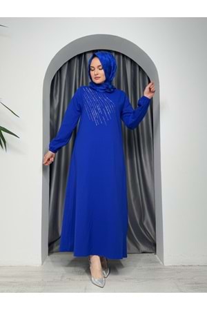 Yan Çizgili Elbise 1723 - Saks Mavi - 38-40 - AZRA05281-43820