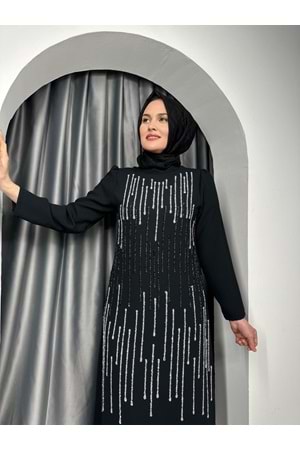 Önü Taşlı Abiye Elbise 1123 - Siyah - 42 - AZRA05320-44338
