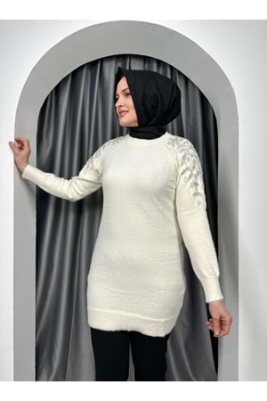 Omuz Detay Taşlı Tunik 140308 - Krem - TEK BEDEN - AZRA05328-44389