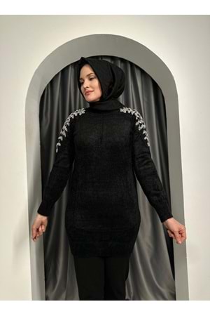 Omuz Detay Taşlı Tunik 140308 - Siyah - TEK BEDEN - AZRA05328-44390