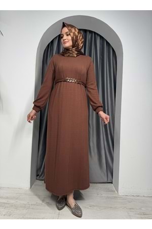 Fitilli Kemerli Elbise 0950 - Kahve Rengi - S-M - AZRA05361-44798