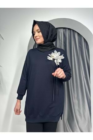 Önü Çiçek Detaylı Tunik 25337 - Lacivert - S-M - AZRA05403-45157