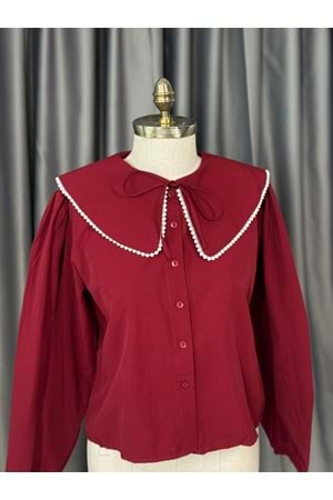 Bebe Yaka İnci Detaylı Crop Gömlek 792 - Bordo - S-M - AZRA05679-46777