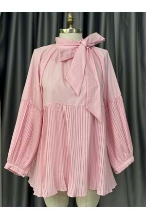 Kraş Detaylı Bağlamalı Bluz 81012 - Pembe - TEK BEDEN - AZRA05684-46803