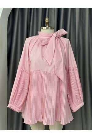 Kraş Detaylı Bağlamalı Bluz 81012 - Pembe - TEK BEDEN - AZRA05684-46803