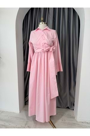 Bağlamalı Trikoton Elbise 1045 - Pembe - S-M - AZRA05711-47018