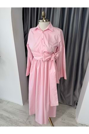 Bağlamalı Trikoton Elbise 1045 - Pembe - S-M - AZRA05711-47018