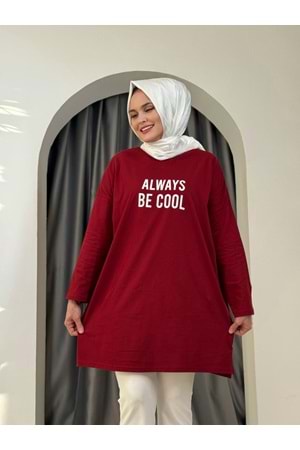 Always Baskılı Tunik 2356 - Bordo - TEK BEDEN