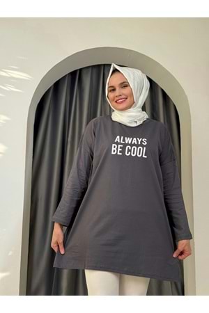 Always Baskılı Tunik 2356 - Füme - TEK BEDEN