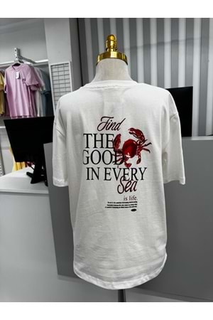 Yengeç Baskılı T-shirt 10624 - Beyaz - S