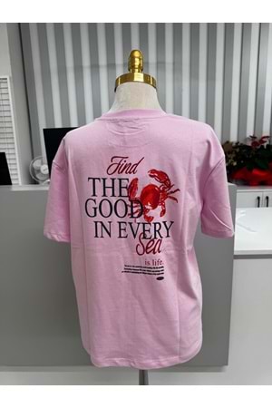 Yengeç Baskılı T-shirt 10624 - Pembe - L