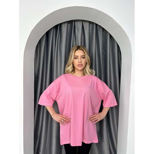 T-Shırt Düz Salaş 3636 - Pembe - TEK BEDEN - AZRA02482-Pembe-TEK BEDEN
