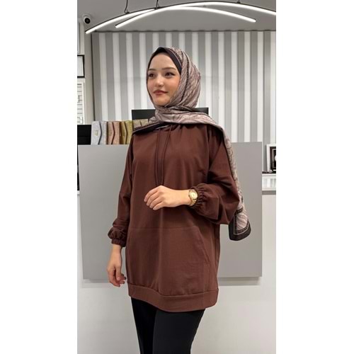 İki İp Cepli Sweat 2349 - Kahve Rengi - TEK BEDEN