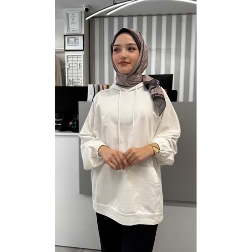 İki İp Cepli Sweat 2349 - Beyaz - TEK BEDEN - AZRA02484-Beyaz-TEK BEDEN
