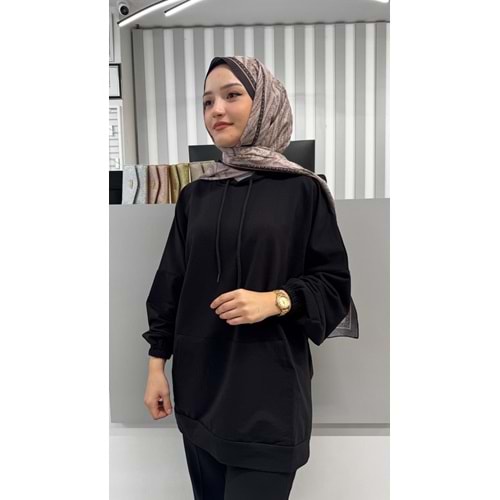 İki İp Cepli Sweat 2349 - Siyah - TEK BEDEN - AZRA02484-Siyah-TEK BEDEN