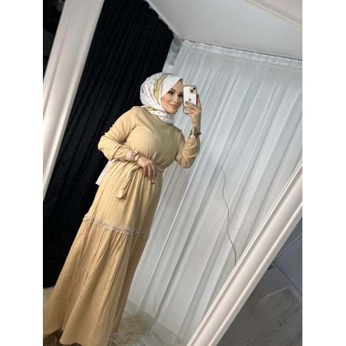 Neva Kaş Dantelli Elbise 2315 - Bej - 38