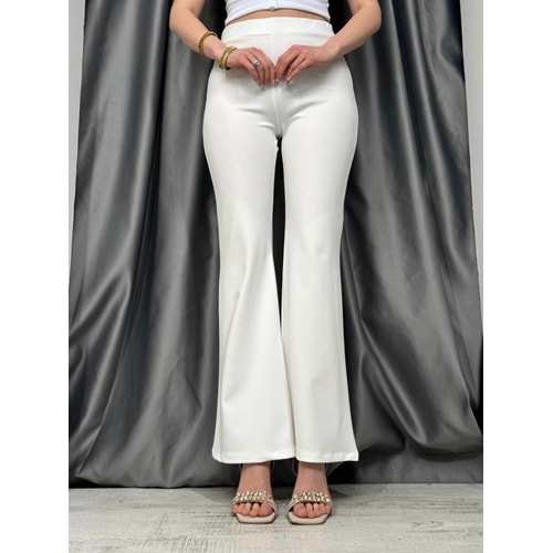 Esm Lastikli İspanyol Paça Pantolon 1101- Beyaz - 38