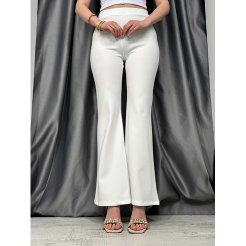 Esm Lastikli İspanyol Paça Pantolon 1101- Beyaz - 46