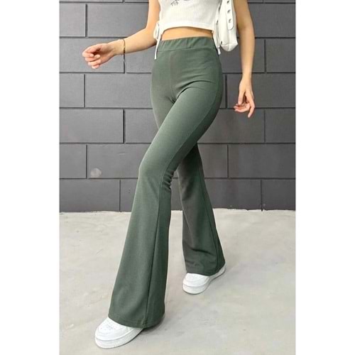 Esm Lastikli İspanyol Paça Pantolon 1101- Yeşil - 40 - AZRA03124-Yeşil-40