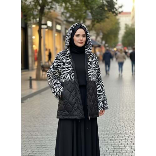 Animal Desenli Kapişonlu Mont 31275 - Siyah - M - AZRA03562-Siyah-M