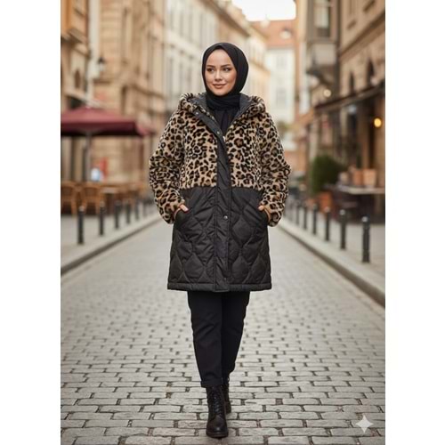 Animal Desenli Kapişonlu Mont 31275 - Toprak - L - AZRA03562-Toprak-L