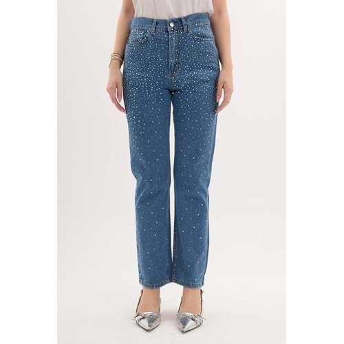 Taşlı Kot Pantolon 001 - Mavi - 42 - AZRA04088-Mavi-42