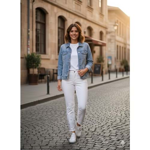 Taşlı Kot Pantolon 2500 - Beyaz - 38 - AZRA04118-Beyaz-38