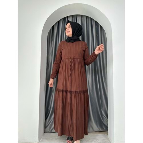 Kaş Dantelli Tünelli Elbise 2331 - Acı Kahve - S - AZRA04243-Acı Kahve-S