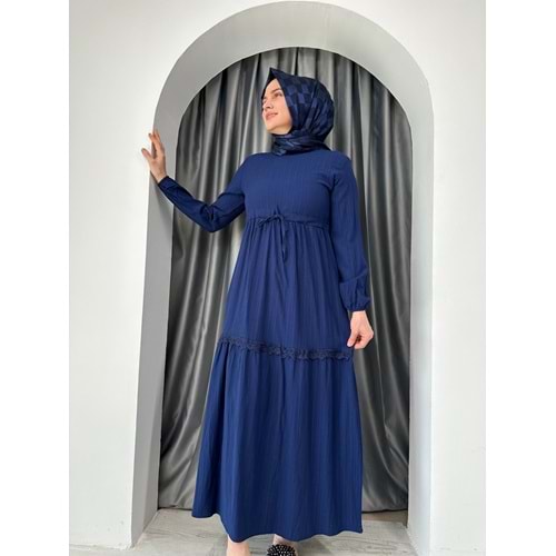 Kaş Dantelli Tünelli Elbise 2331 - İndigo - M - AZRA04243-İndigo-M